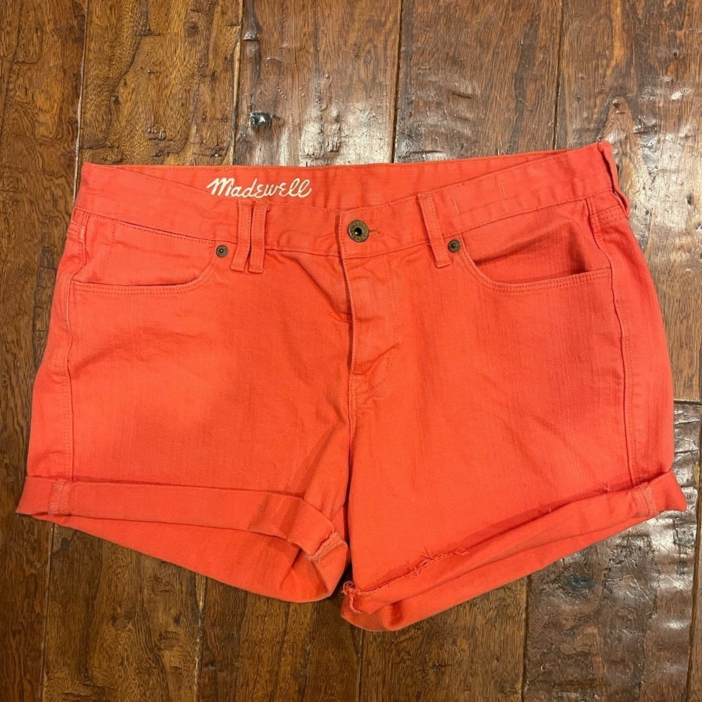 Madewell Coral Orange Rolled Hem Cotton Shorts